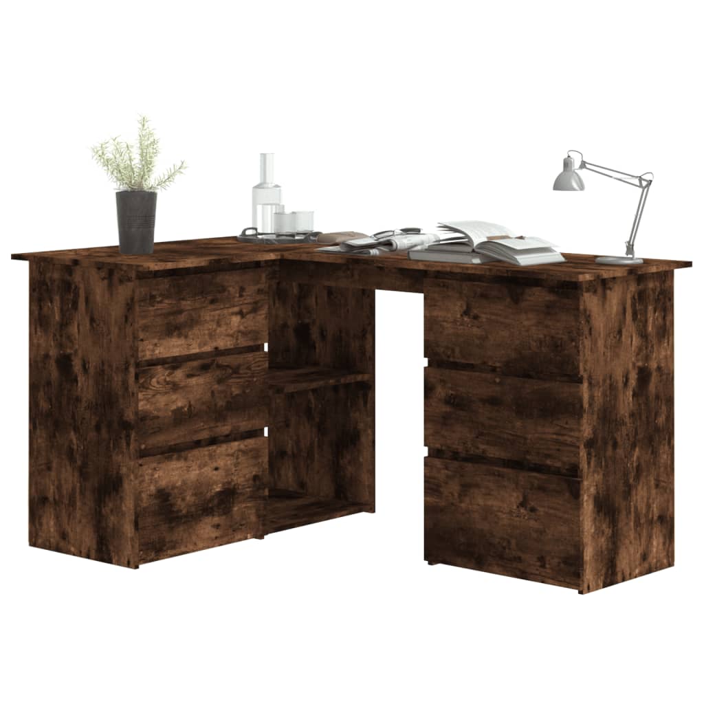 Rohový Psací Stůl Kouřový Dub 145X100X76 Cm Kompozitní Dřevo