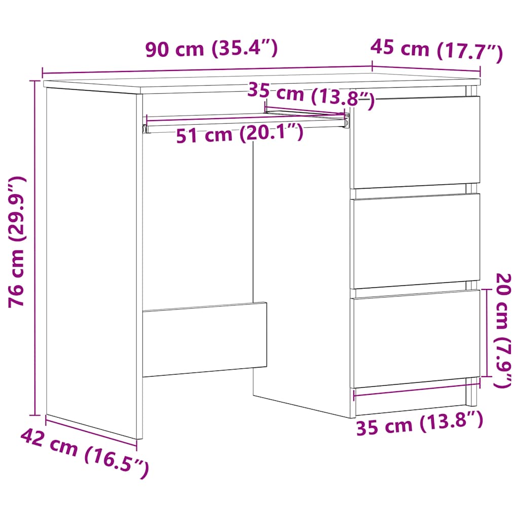 Psací Stůl 90 X 45 X 76 Cm Kompozitní Dřevo
