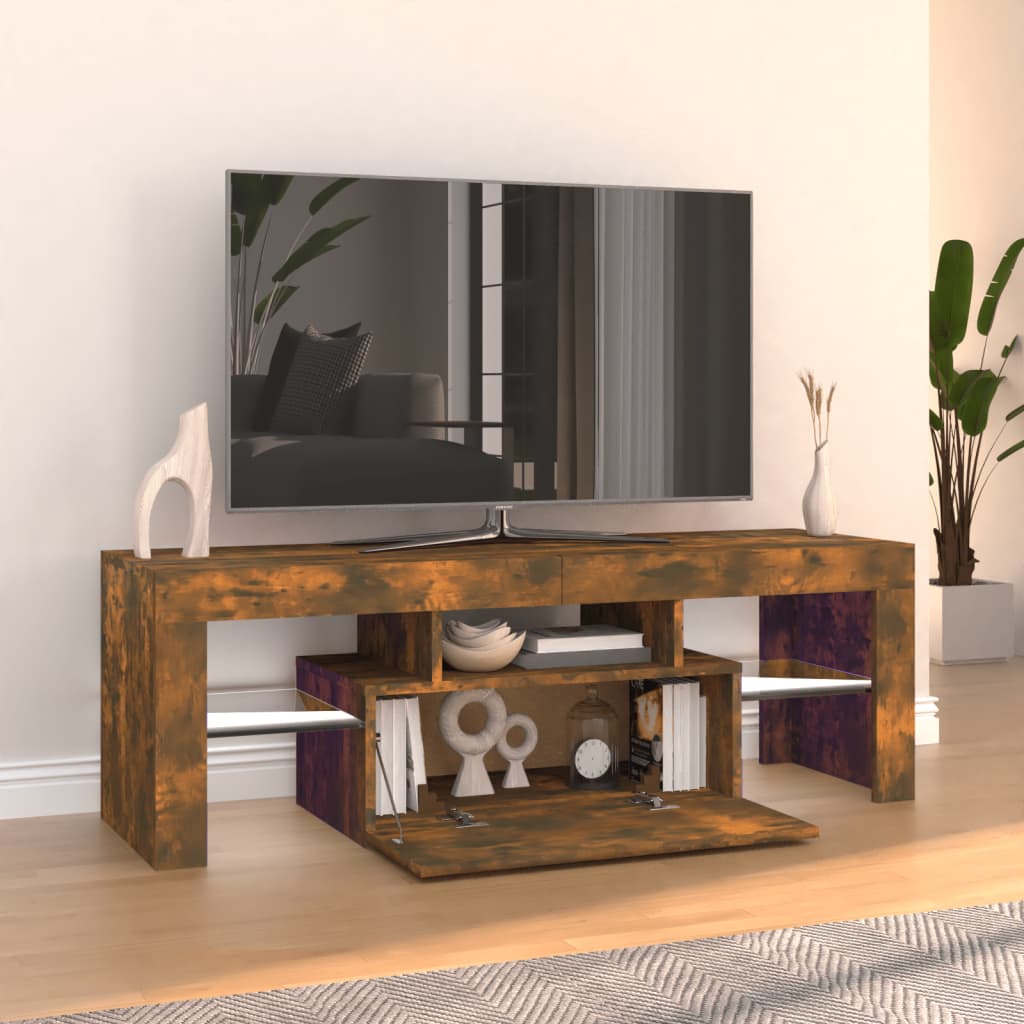 Tv Skříňka S Led Osvětlením Kouřový Dub 120 X 35 X 40 Cm