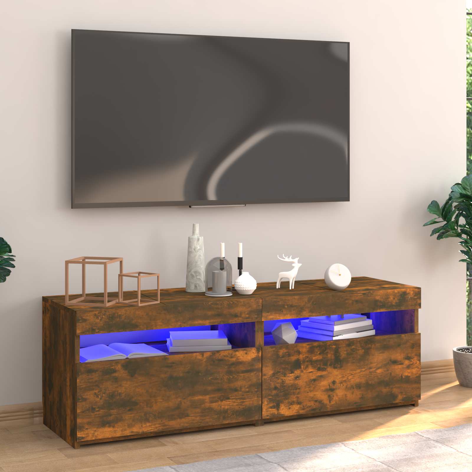 Tv Skříňka S Led Osvětlením Kouřový Dub 120 X 35 X 40 Cm
