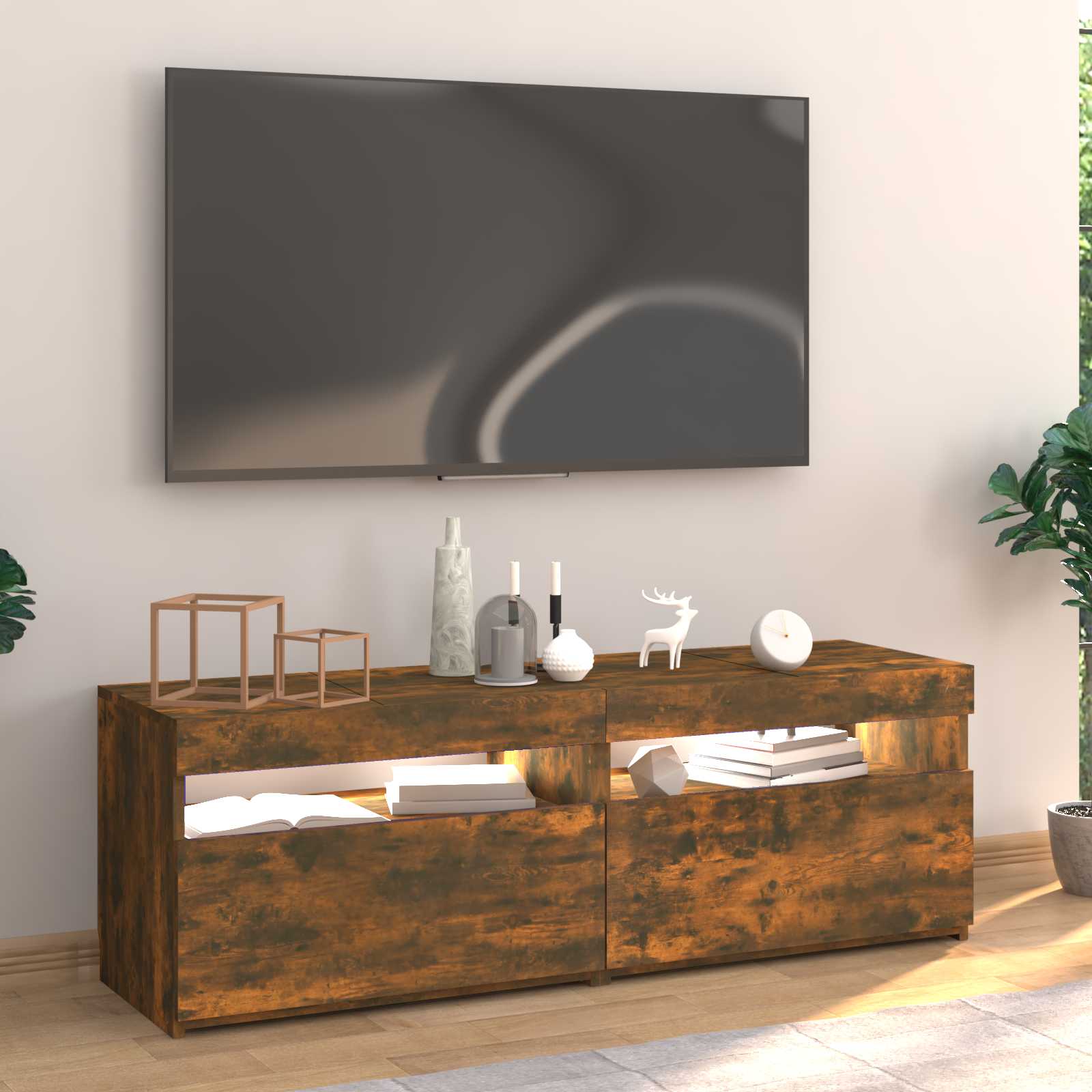 Tv Skříňka S Led Osvětlením Kouřový Dub 120 X 35 X 40 Cm