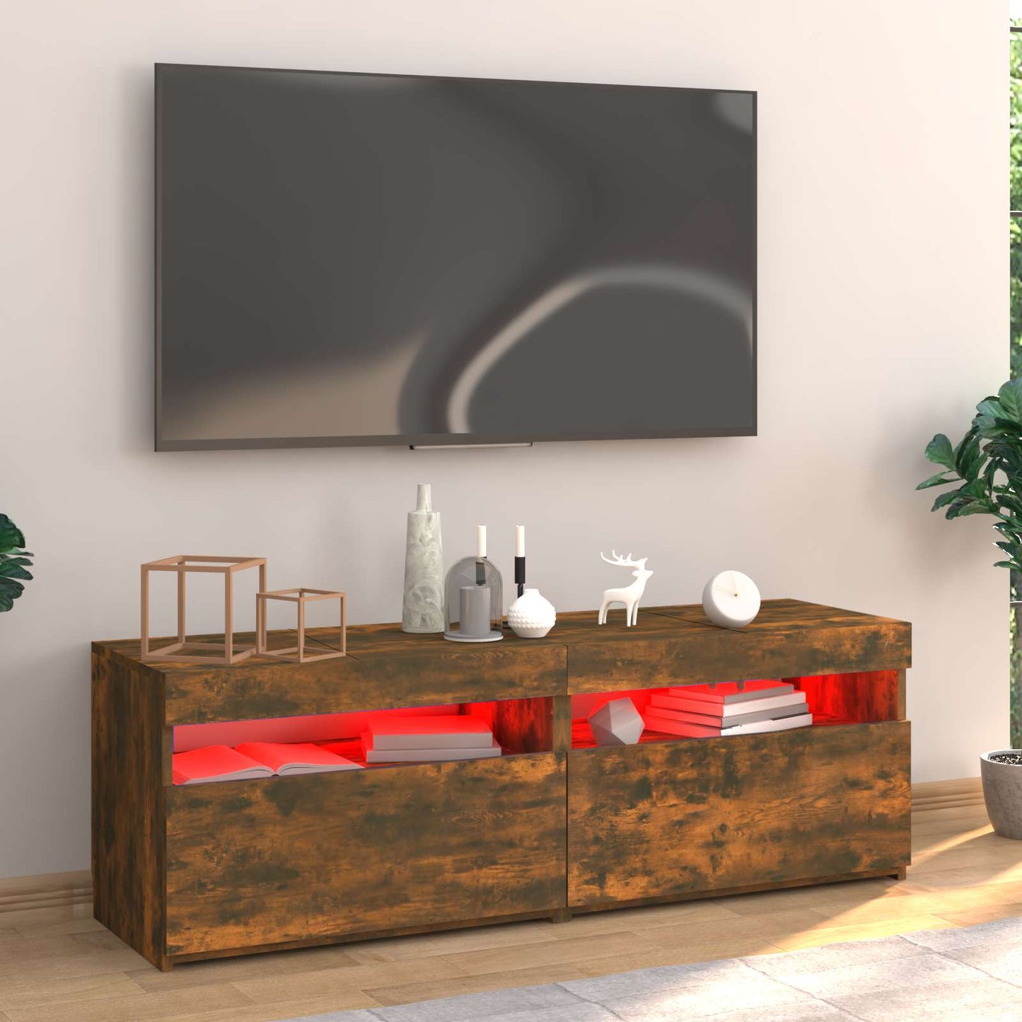 Tv Skříňka S Led Osvětlením Kouřový Dub 120 X 35 X 40 Cm