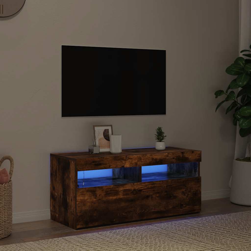Tv Skříňka S Led Osvětlením Kouřový Dub 90 X 35 X 40 Cm
