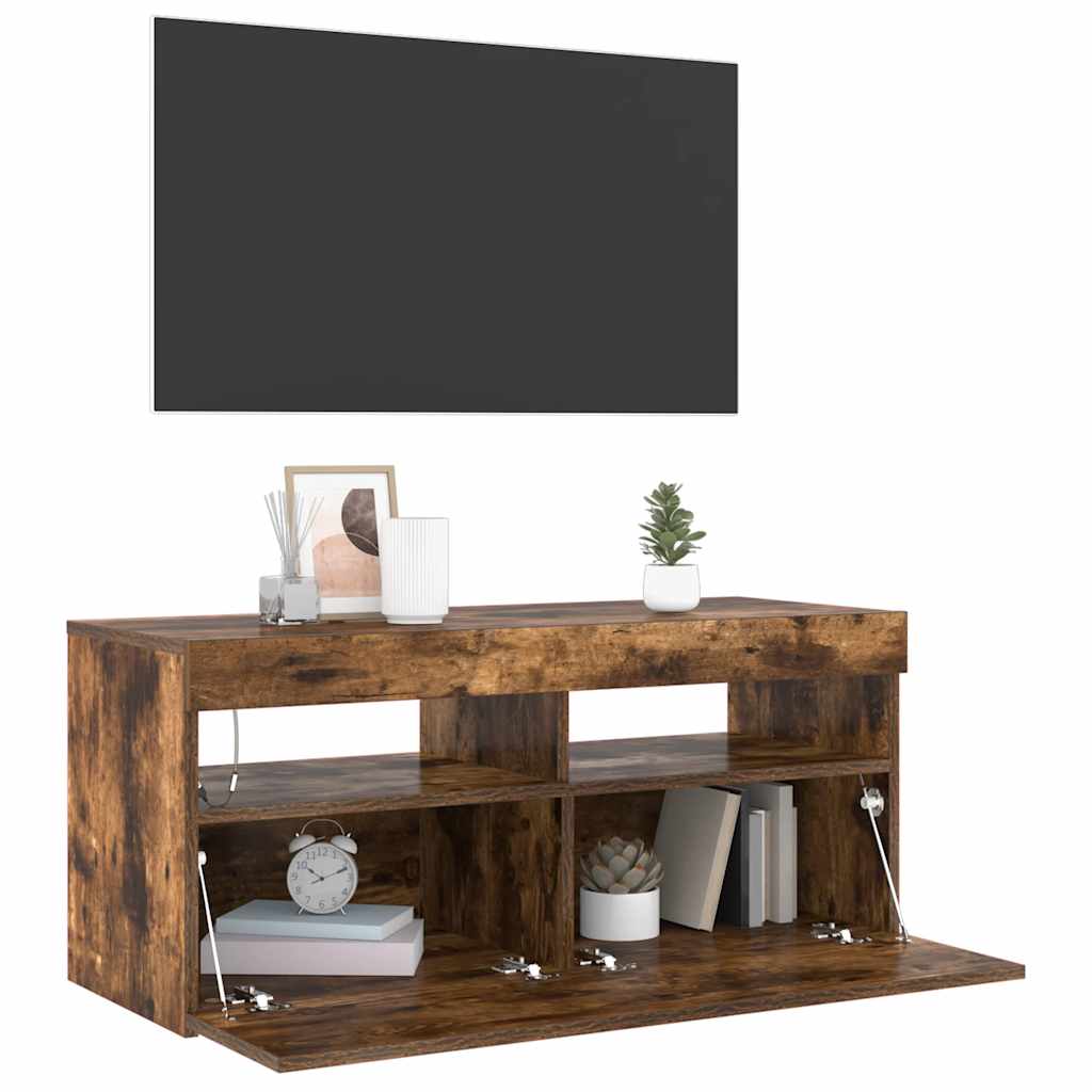 Tv Skříňka S Led Osvětlením Kouřový Dub 90 X 35 X 40 Cm