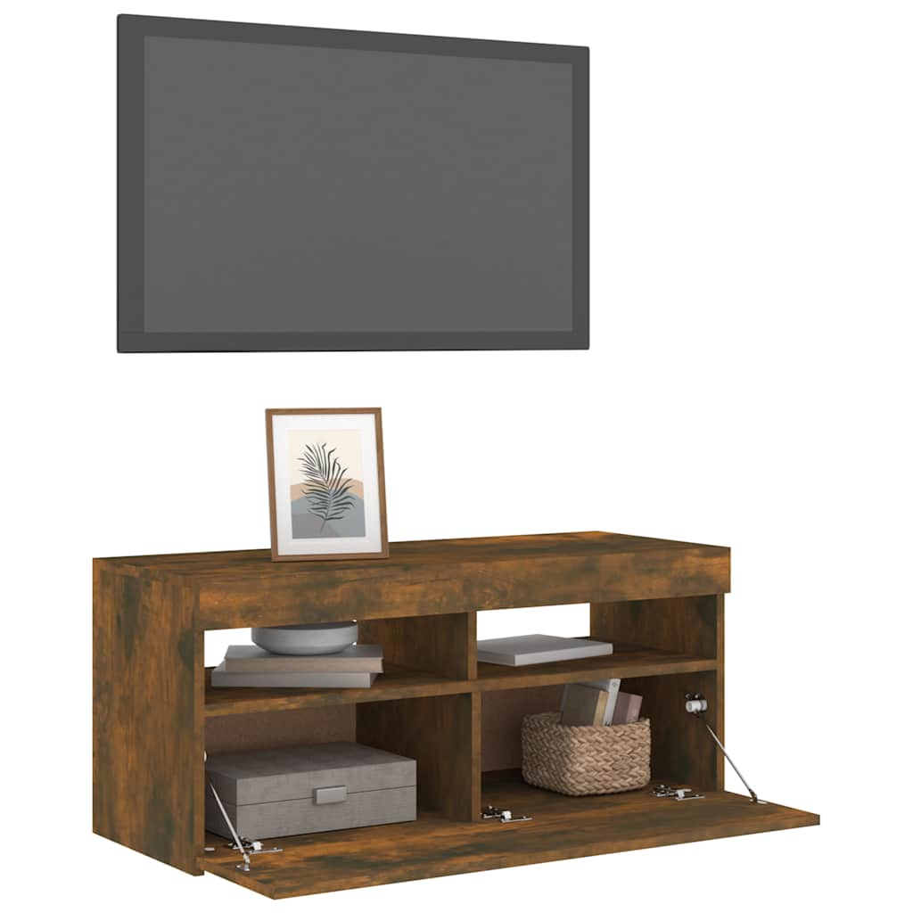 Tv Skříňka S Led Osvětlením Kouřový Dub 90 X 35 X 40 Cm
