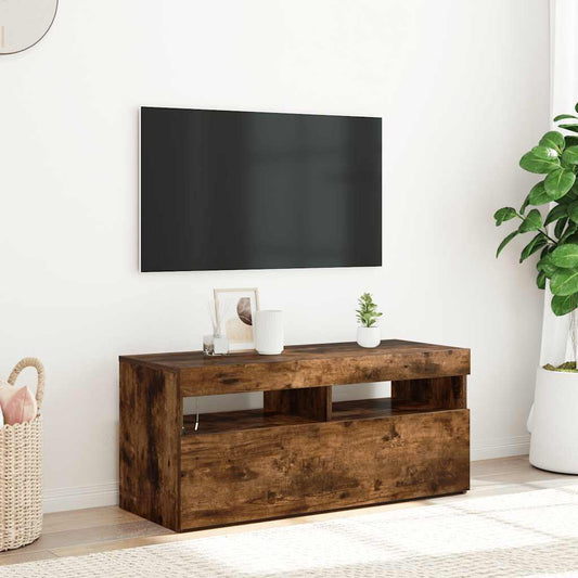 Tv Skříňka S Led Osvětlením Kouřový Dub 90 X 35 X 40 Cm