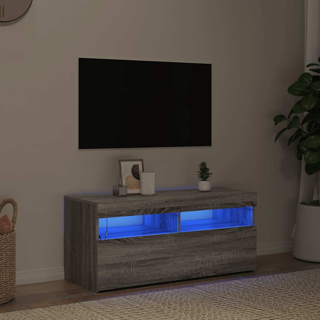 Tv Skříňka S Led Osvětlením Šedá Sonoma 90 X 35 X 40 Cm