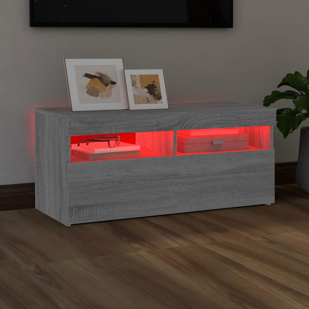 Tv Skříňka S Led Osvětlením Šedá Sonoma 90 X 35 X 40 Cm