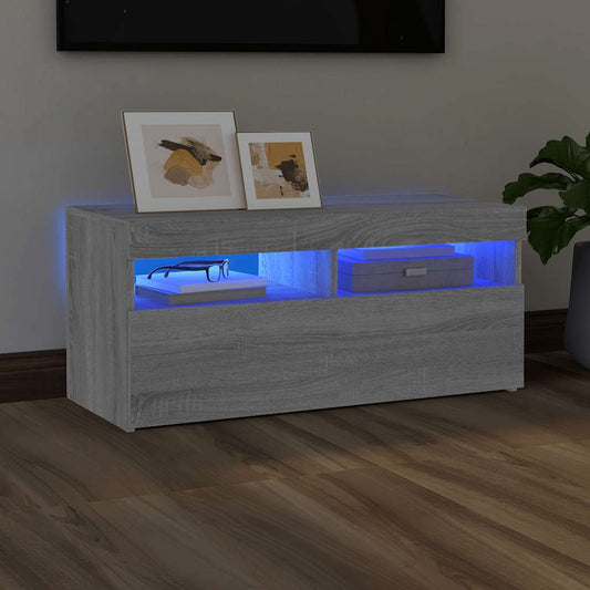 Tv Skříňka S Led Osvětlením Šedá Sonoma 90 X 35 X 40 Cm