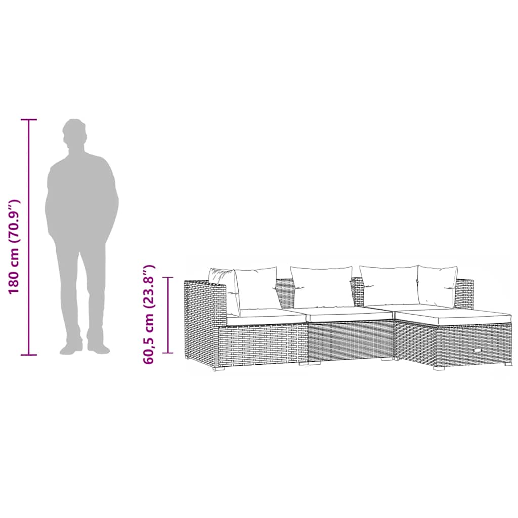 4Dílná Zahradní Sedací Souprava S Poduškami Polyratan Šedá Šedá A Antracitová