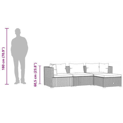 4Dílná Zahradní Sedací Souprava S Poduškami Polyratan Šedá Šedá A Antracitová
