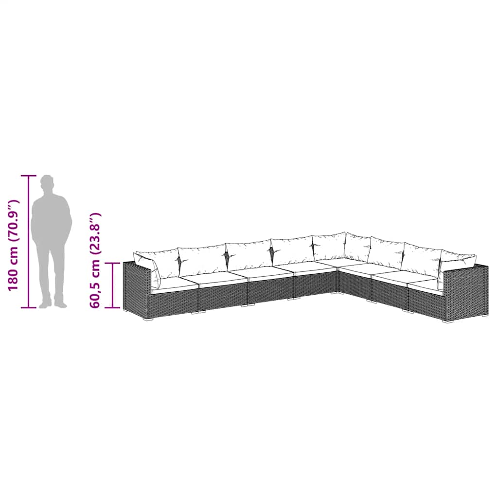 8Dílná Zahradní Sedací Souprava S Poduškami Polyratan Hnědá Hnědá A Krémová