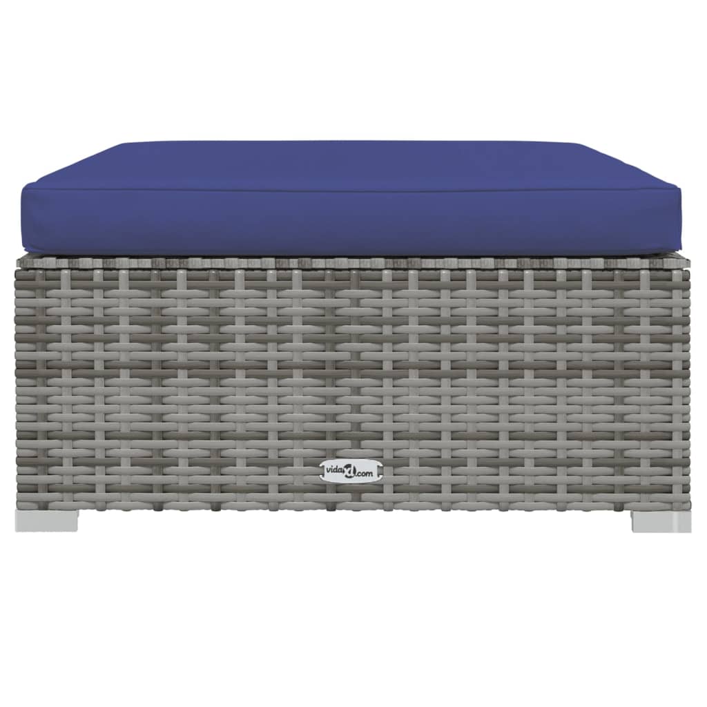 6Dílná Zahradní Sedací Souprava S Poduškami Polyratan Šedá Šedá A Tmavě Modrá