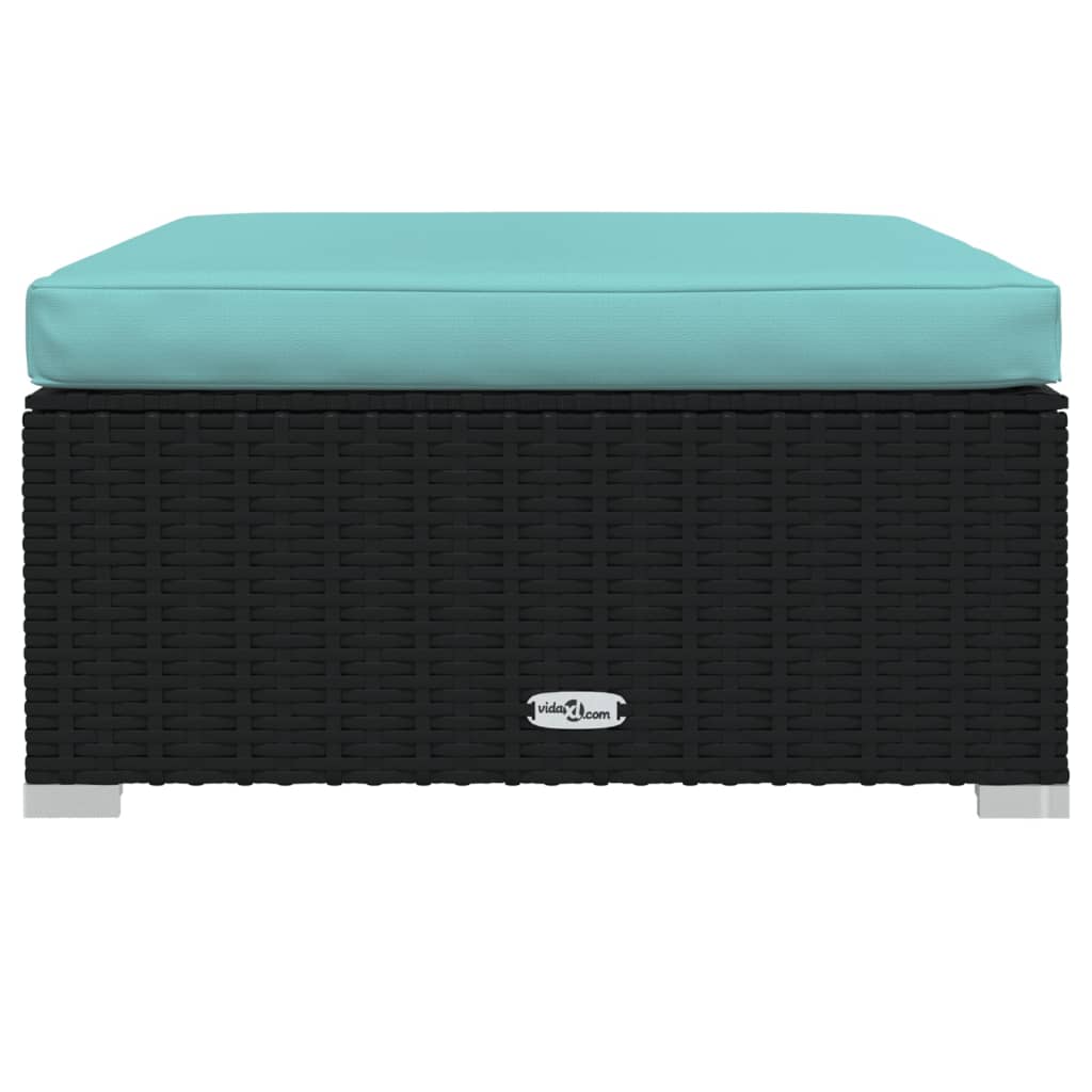 7Dílná Zahradní Sedací Souprava S Poduškami Polyratan Černá Černo-Modrá