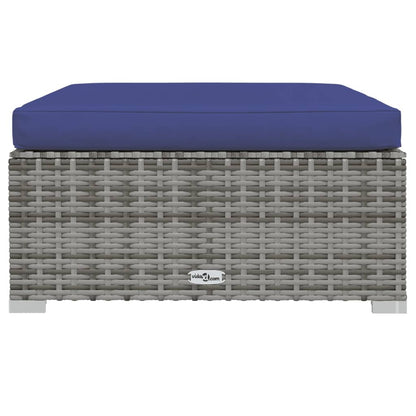 7Dílná Zahradní Sedací Souprava S Poduškami Polyratan Šedá Šedá A Tmavě Modrá