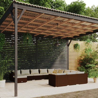 11Dílná Zahradní Sedací Souprava S Poduškami Polyratan Hnědá Hnědá A Krémová