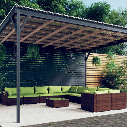 10Dílná Zahradní Sedací Souprava S Poduškami Polyratan Hnědá Hnědá A Zelená