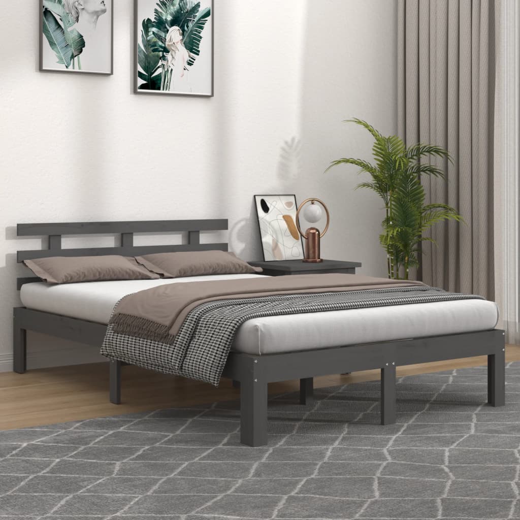 Rám Postele Šedý Masivní Dřevo 150 X 200 Cm King Size