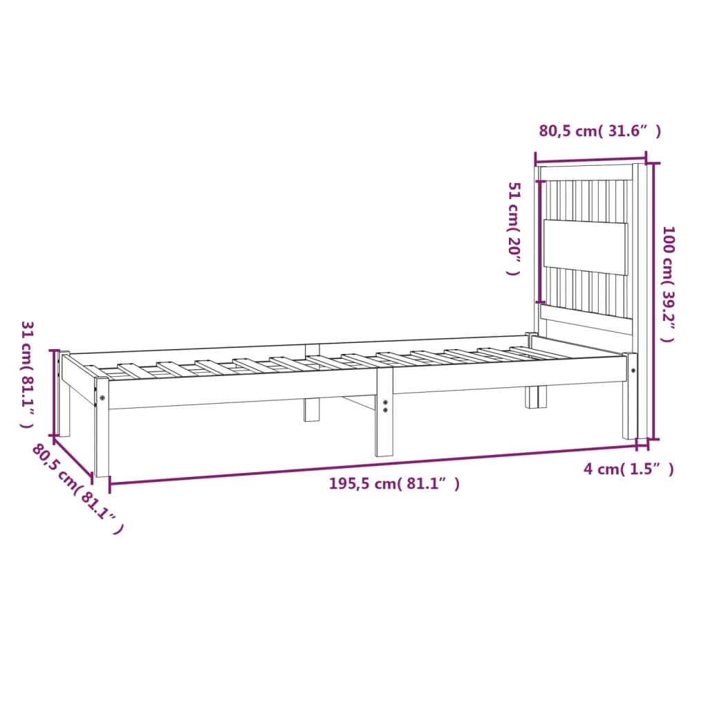 Rám Postele Bílý Masivní Borovice 75 X 190 Cm Malé Jednolůžko
