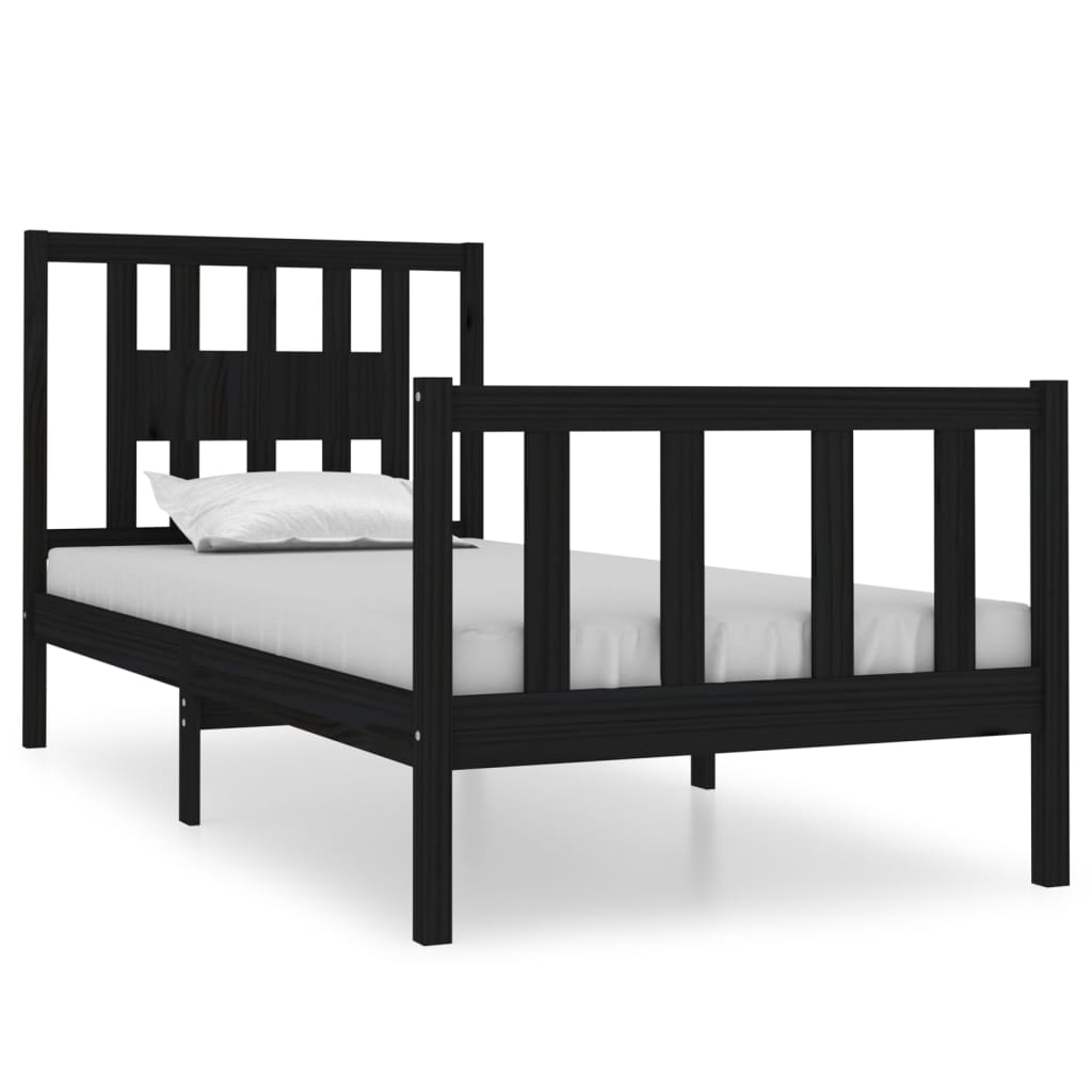Rám Postele Černý Masivní Dřevo 75 X 190 Cm Malé Jednolůžko