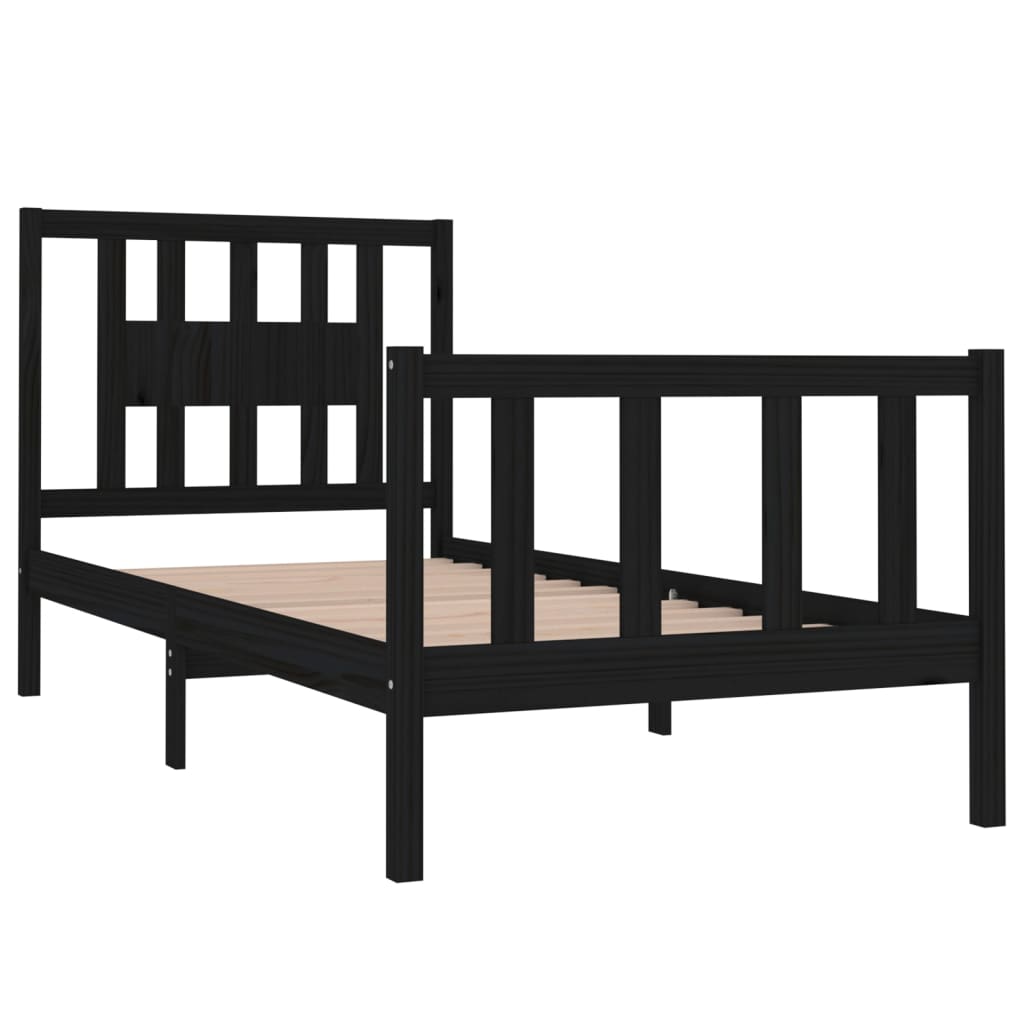 Rám Postele Černý Masivní Dřevo 75 X 190 Cm Malé Jednolůžko