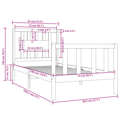 Rám Postele Černý Masivní Dřevo 75 X 190 Cm Malé Jednolůžko