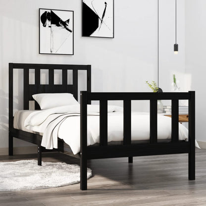 Rám Postele Černý Masivní Dřevo 75 X 190 Cm Malé Jednolůžko