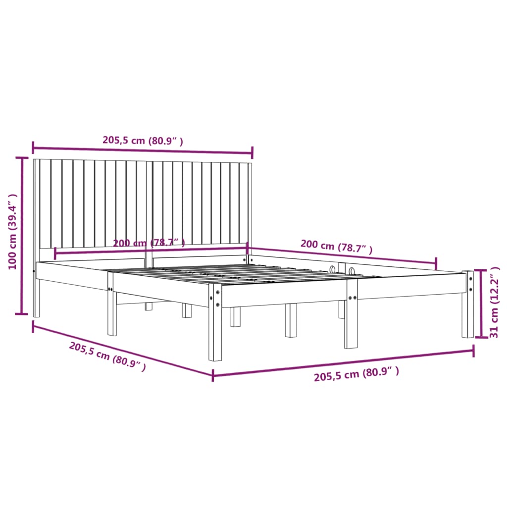 Postel Bez Matrace Bílá 200 X 200 Cm Masivní Borovice