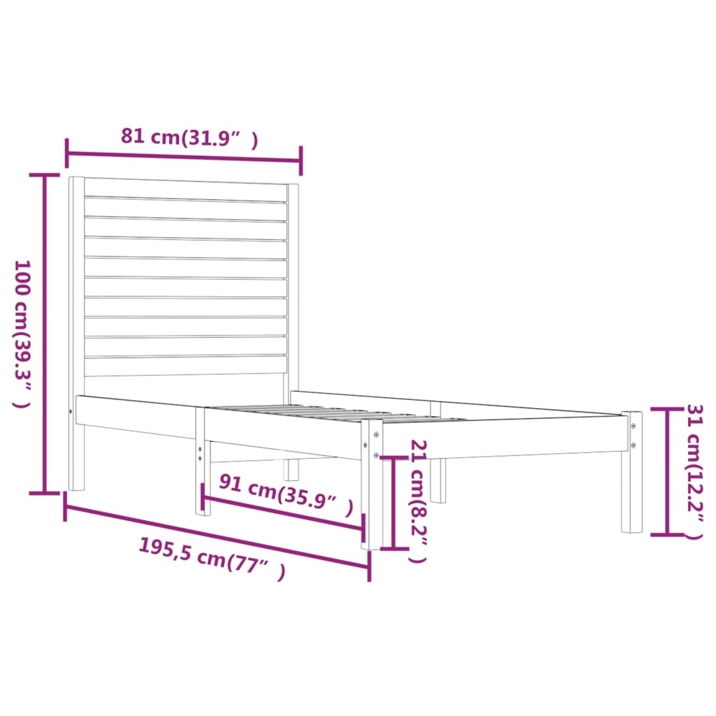 Rám Postele Bílý Masivní Dřevo 75 X 190 Cm Malé Jednolůžko
