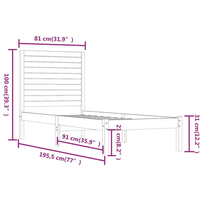 Rám Postele Bílý Masivní Dřevo 75 X 190 Cm Malé Jednolůžko