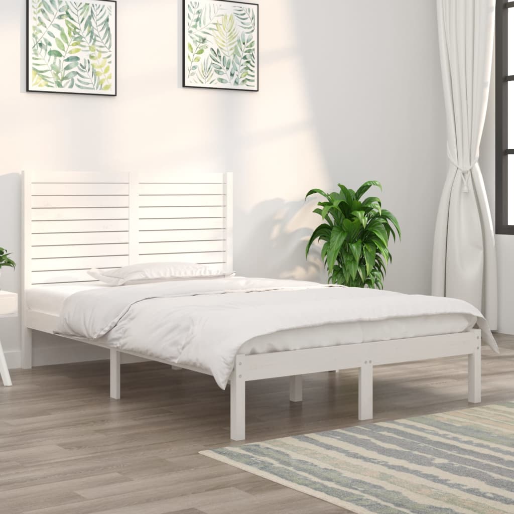 Rám Postele Bílý Masivní Dřevo 135 X 190 Cm Dvojlůžko