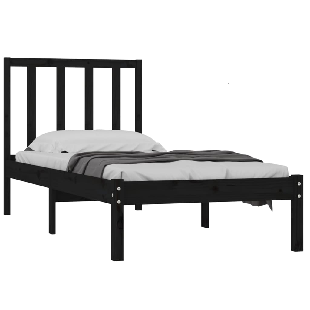 Rám Postele Černý Masivní Borovice 75 X 190 Cm Malé Jednolůžko