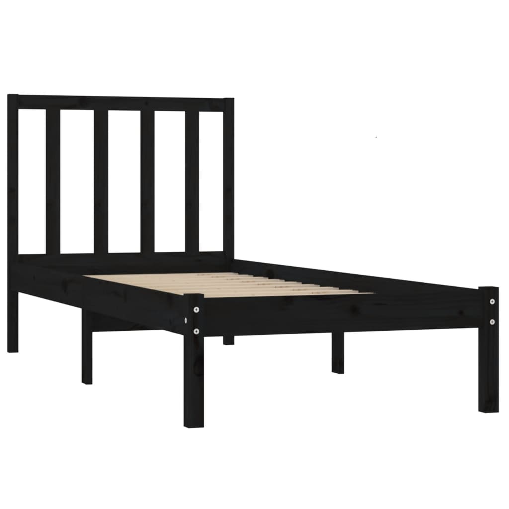 Rám Postele Černý Masivní Borovice 75 X 190 Cm Malé Jednolůžko