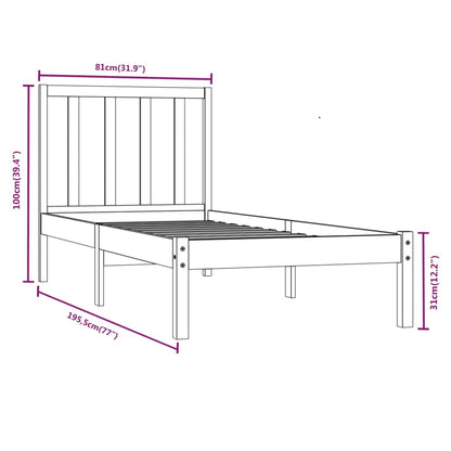 Rám Postele Černý Masivní Borovice 75 X 190 Cm Malé Jednolůžko