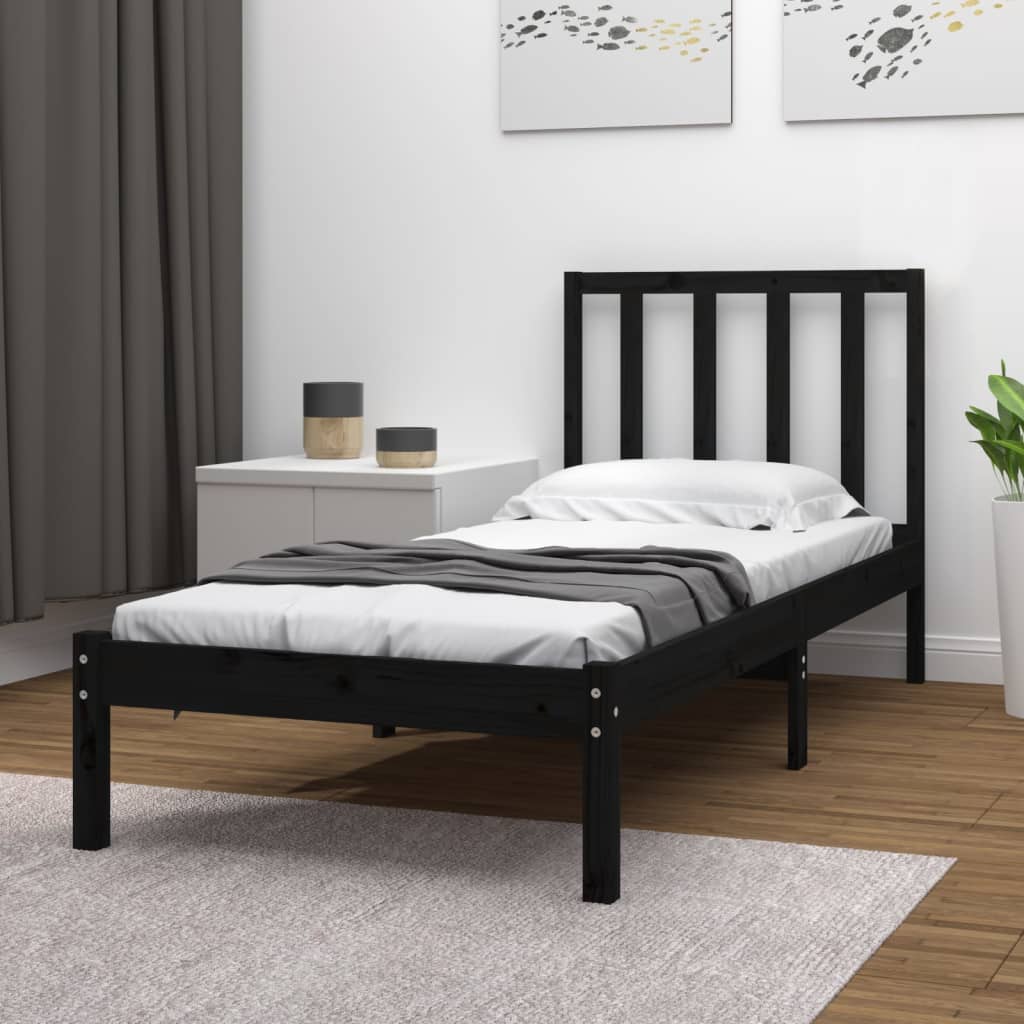 Rám Postele Černý Masivní Borovice 75 X 190 Cm Malé Jednolůžko