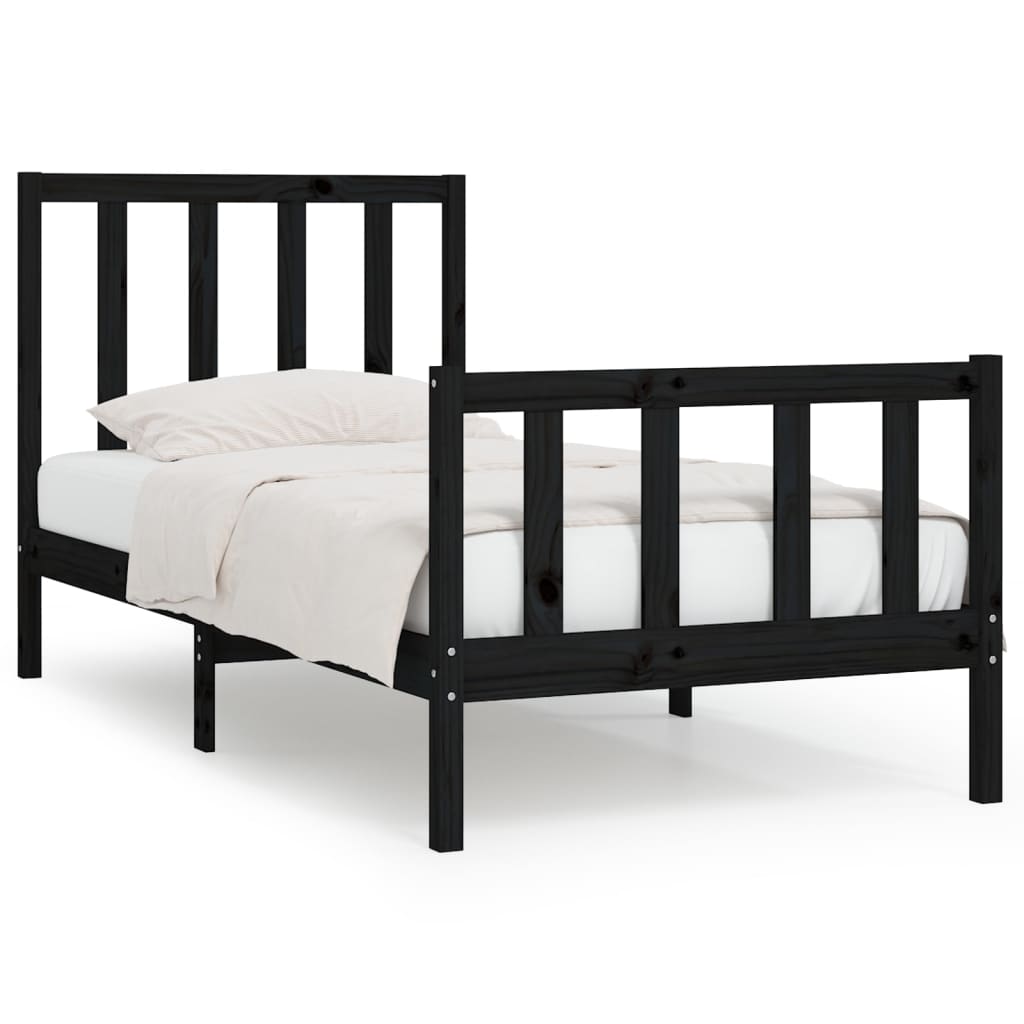 Rám Postele Černý Masivní Dřevo 75 X 190 Cm Malé Jednolůžko
