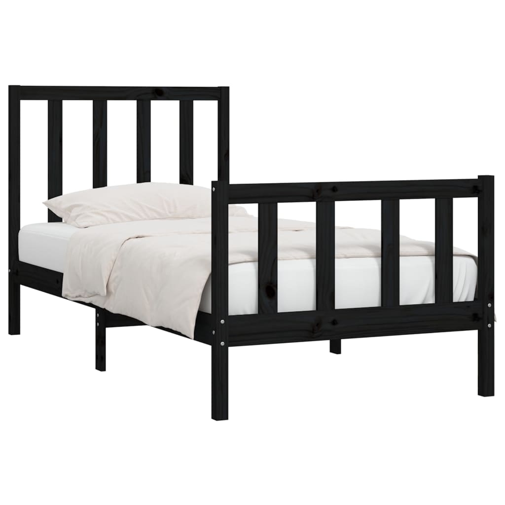 Rám Postele Černý Masivní Dřevo 75 X 190 Cm Malé Jednolůžko