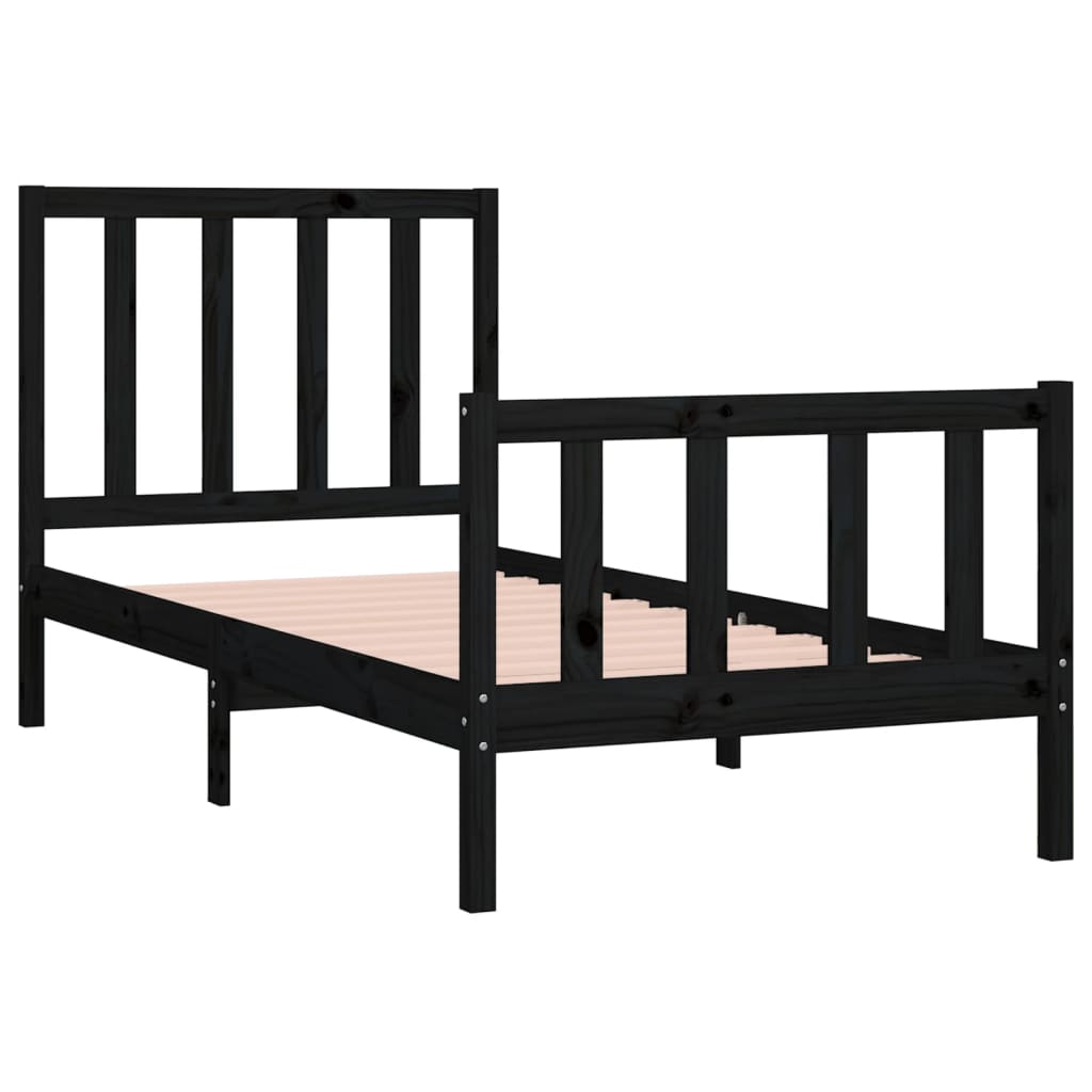 Rám Postele Černý Masivní Dřevo 75 X 190 Cm Malé Jednolůžko