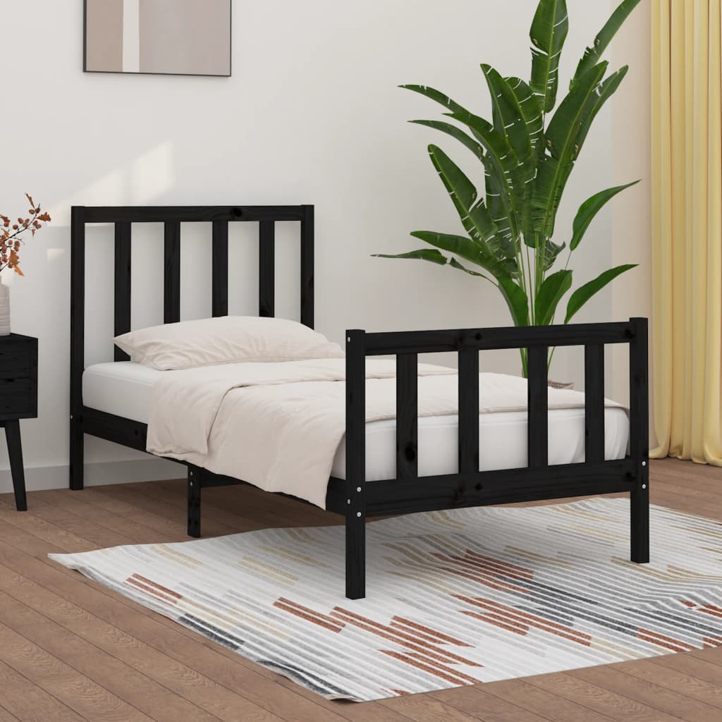 Rám Postele Černý Masivní Dřevo 75 X 190 Cm Malé Jednolůžko