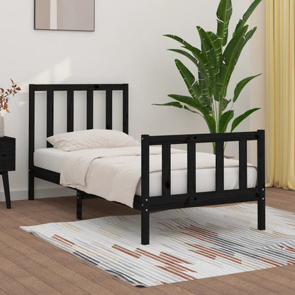 Rám Postele Černý Masivní Dřevo 75 X 190 Cm Malé Jednolůžko