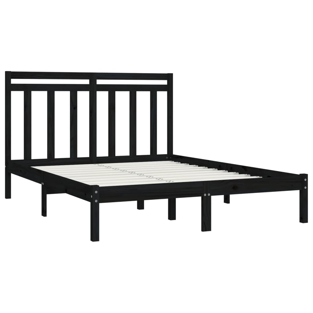 Rám Postele Černý Masivní Dřevo 150 X 200 Cm King Size