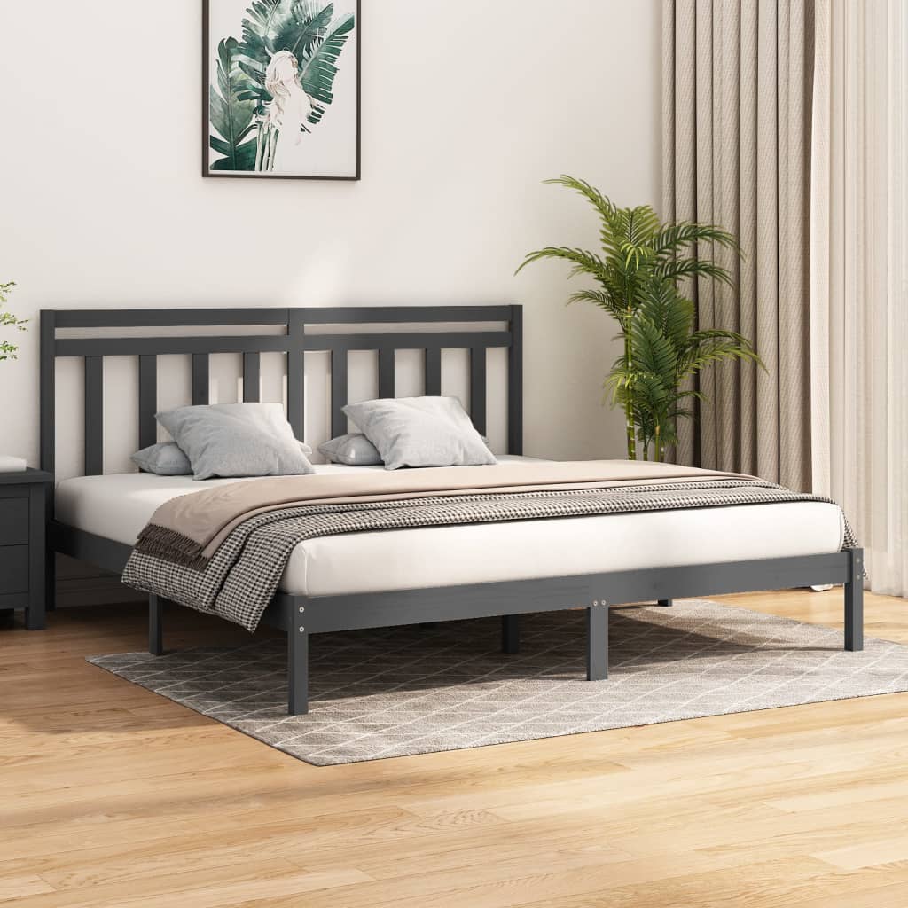 Rám Postele Šedý Masivní Dřevo 200 X 200 Cm