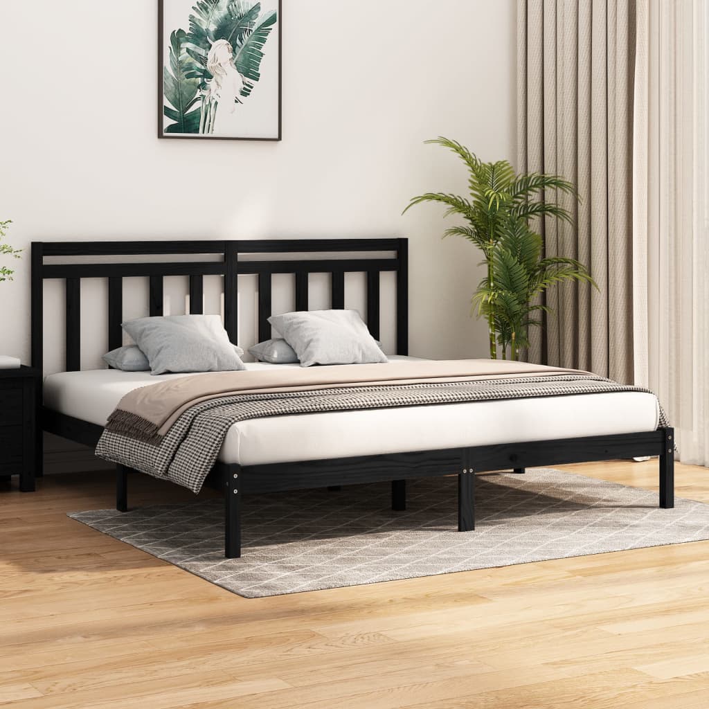 Rám Postele Černý Masivní Dřevo 200 X 200 Cm