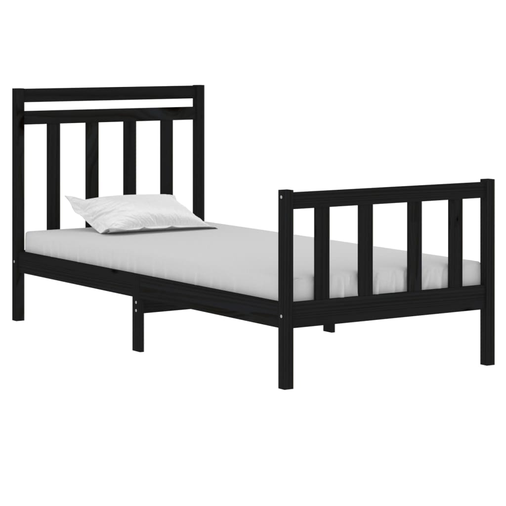 Rám Postele Černý Masivní Dřevo 75 X 190 Cm Malé Jednolůžko