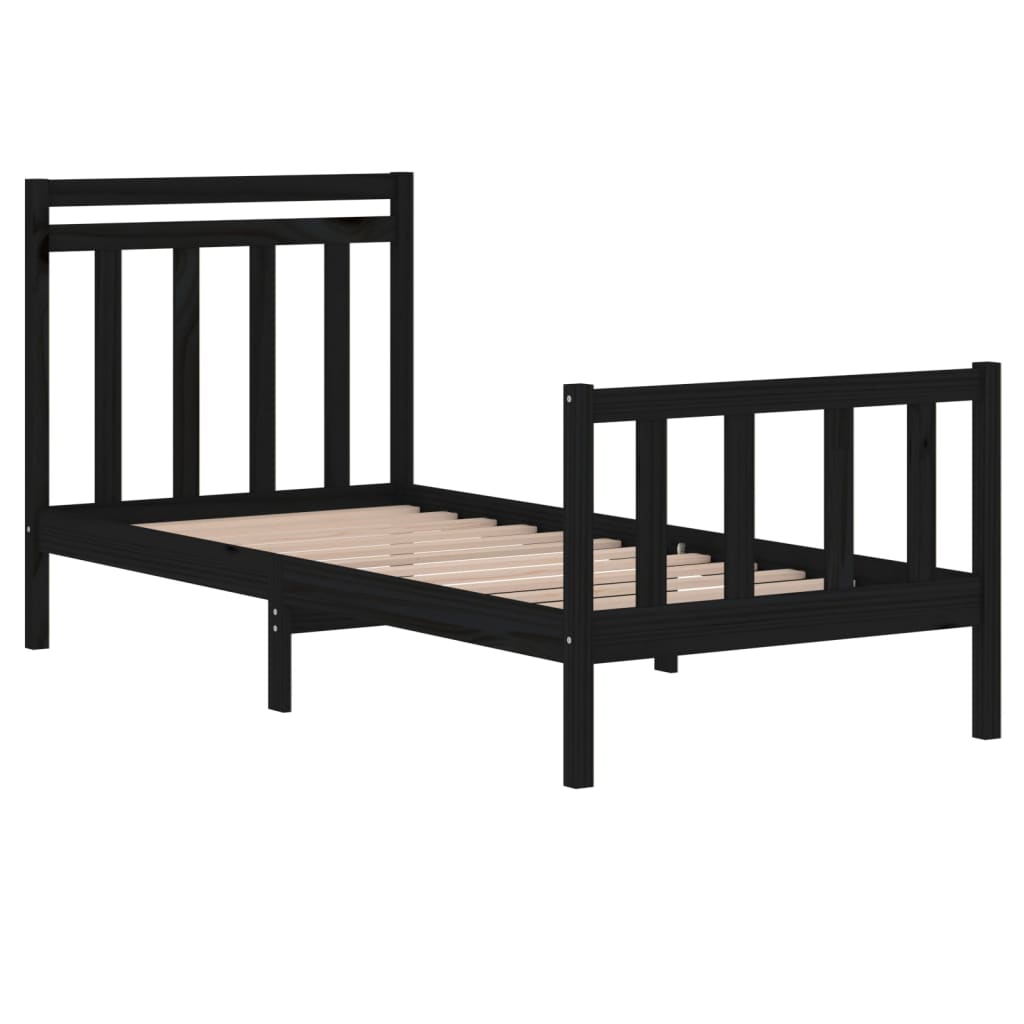 Rám Postele Černý Masivní Dřevo 75 X 190 Cm Malé Jednolůžko