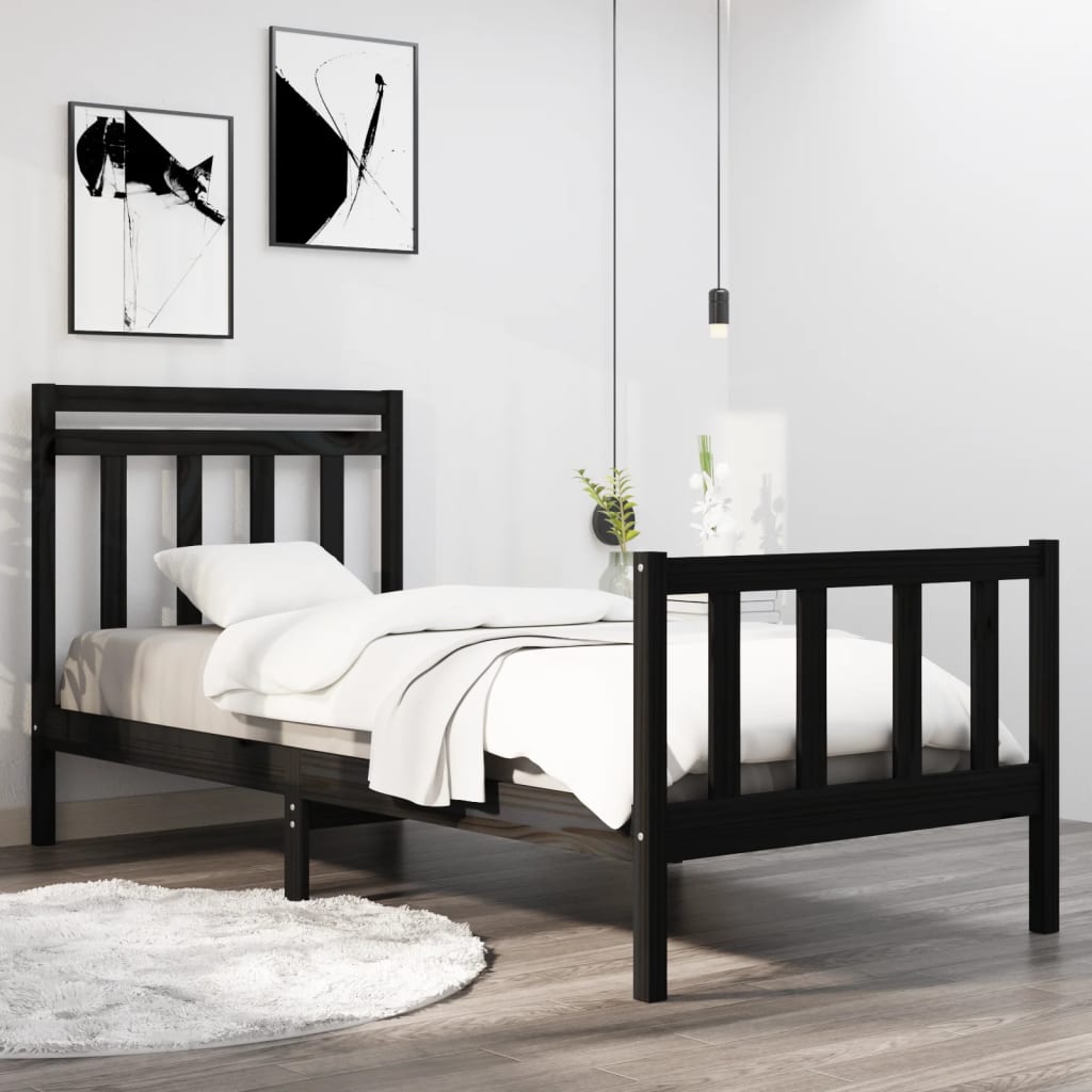Rám Postele Černý Masivní Dřevo 75 X 190 Cm Malé Jednolůžko