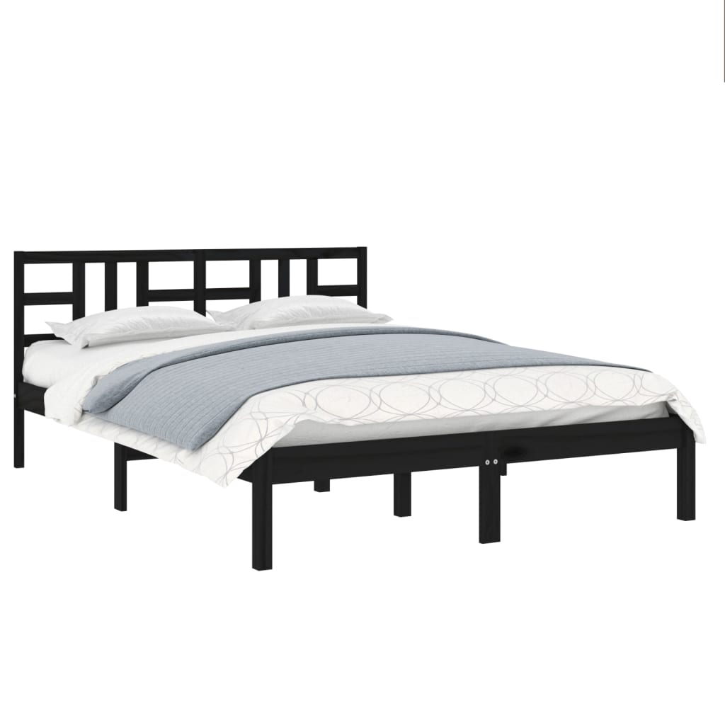 Rám Postele Černý Masivní Dřevo 140 X 190 Cm