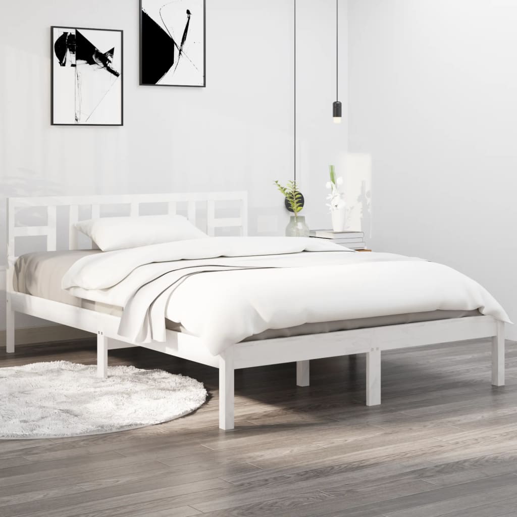 Rám Postele Bílý Masivní Dřevo 150 X 200 Cm King Size