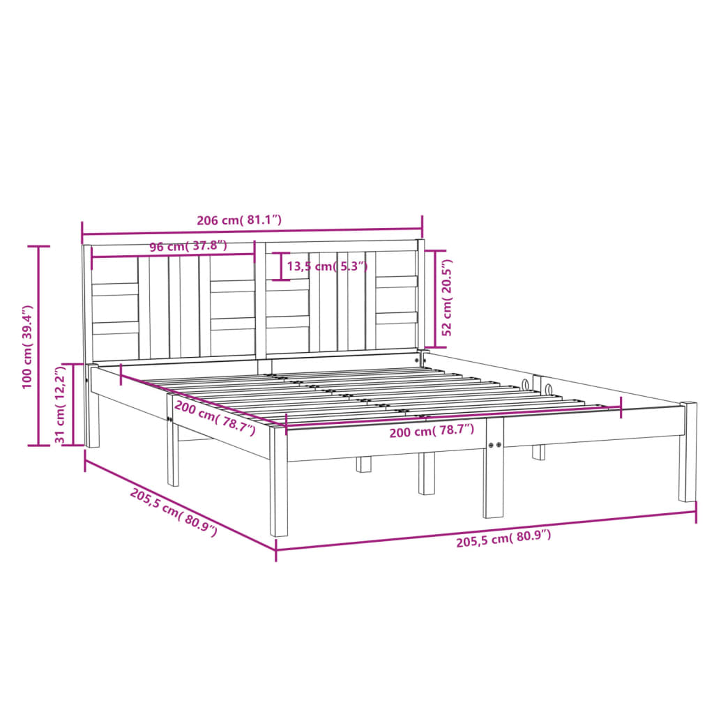 Rám Postele Šedý Masivní Dřevo 200 X 200 Cm