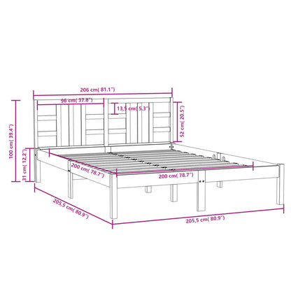 Rám Postele Šedý Masivní Dřevo 200 X 200 Cm